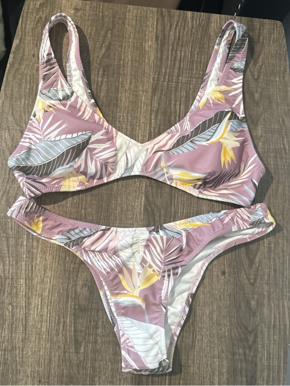 Volcom Mauve Floral Scoop Bikini Set with Yellow Accents